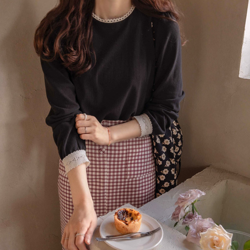[LABEL] Pretzel wave 蕾丝 Chewy Stretchable 可爱基本款 T 恤[size:F(55~66)]