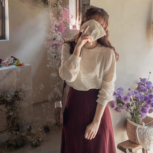 【LABEL】Annabelle 打孔蕾丝波浪领加绒女装【尺码：F】