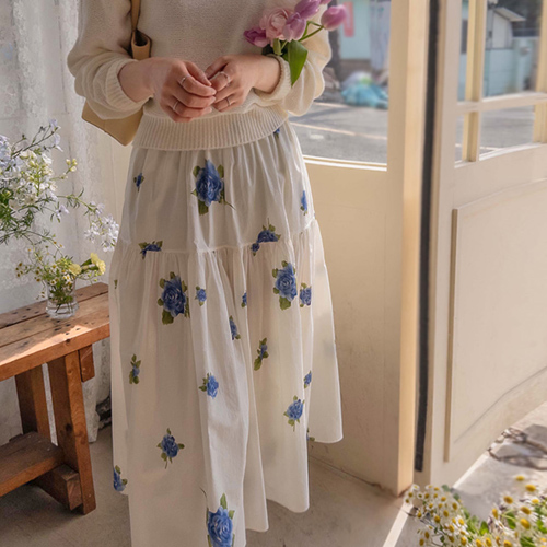 [LABEL] Delphine Spring Rose Anshering Edge Fit Band 半身裙 [尺码: F(55~66)]