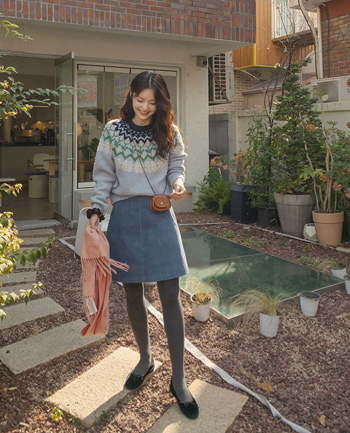 [LABEL] 森林绿色花羊毛图案针织 [尺码:F(55~66)]