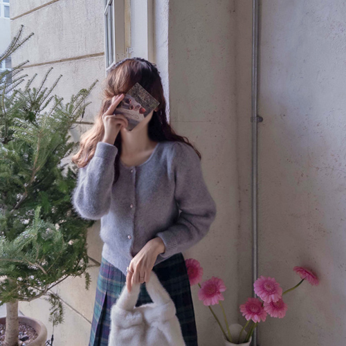 Schweier Baudelaire Bit 安哥拉山毛肩分享珍珠纽扣连衣裙 [尺码: F(55~66)]