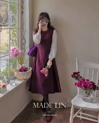 【特价15% ★ 数量有限】【立减5000韩元】 <FONT color=#5a3954>MADE LIN</font> Gemma 搭扣弹力灯芯绒褶边修身长裙【尺码:F (55~66)】