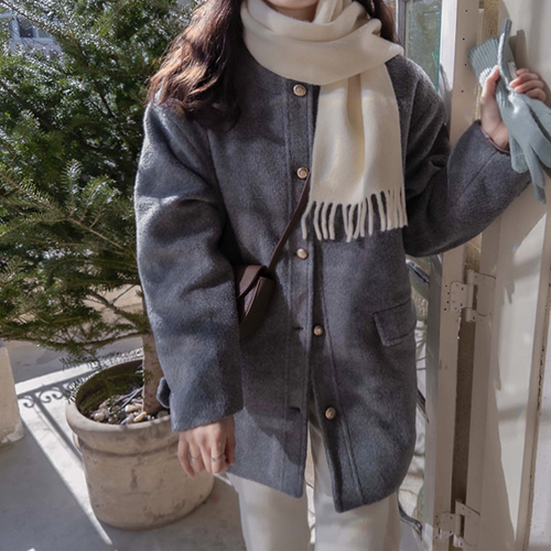 【黑色星期五特惠 30% ★ 数量有限】 Shureimon 保暖 Nubim 金扣宽蘑菇软针织外套 [尺码：F (66~77)]