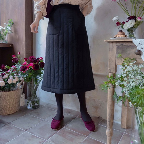 【特价15% ★数量有限】【LABEL】冬季竖款绗缝A字可爱口袋半身裙【尺码:F (55~66)】