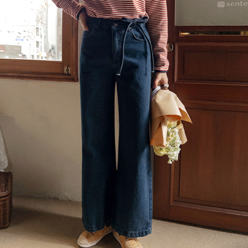 【特价20% ★数量有限】Ciara 保暖抓绒腰带阔腿牛仔裤【尺码:S、M、L】