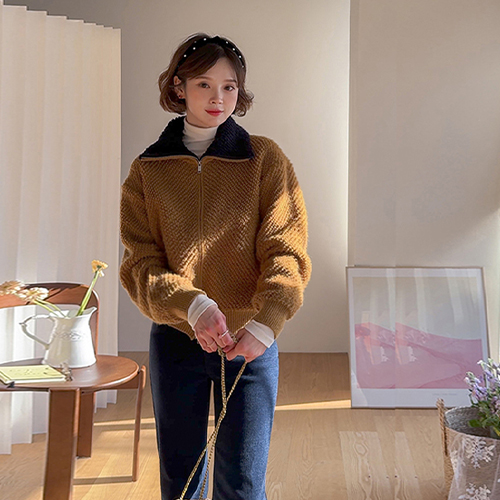 Aenview 蓬松双层羊毛拉链针织开衫 [尺码：F (55-66)]