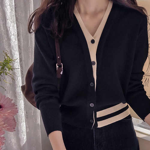 Shudeli 双色拼接弹力开衩连衣裙 [尺码：F(55~66)]