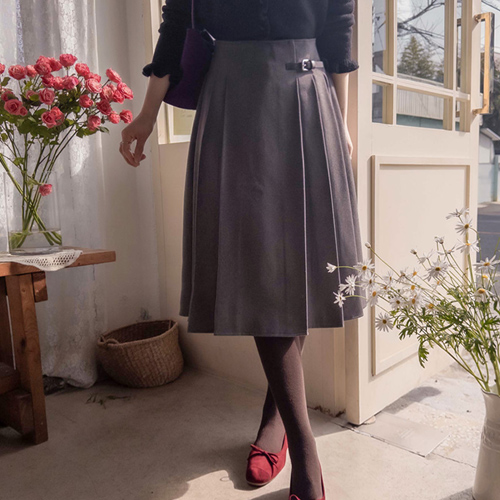 Syndiard Ann Buckle Sleek Wrinkle Soft Brush 裙子 [尺码:F(55~66)]