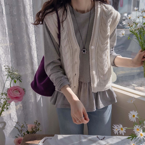 Shukradin 麻花型 搭配实用针织衫马甲 [size: F(55~66)]