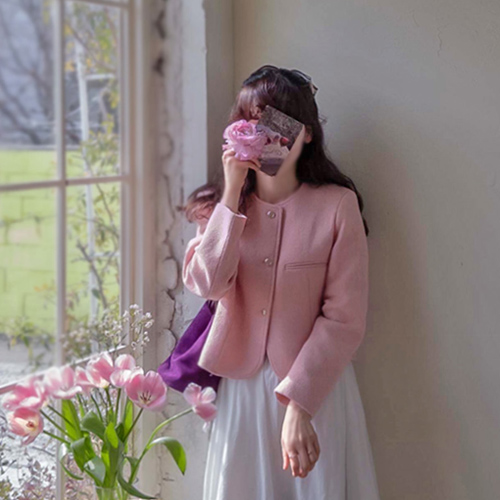 Clamin 金色纽扣粗花呢边缘贴合豪华夹克 [尺寸:F(55~66)]