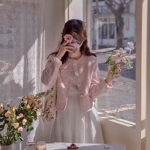 Ansomeday Luxe Spring 春季粉色粗纹Mapsifit外套 [size:F(44~66)]