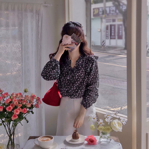 JACK RAVINY BOM 花丝带领肩共享修身女式衬衫 [尺码:F(55~66)]