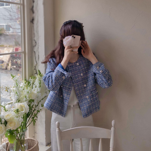 [LABEL] Plans B Bom Bom 粗花呢双排扣边缘夹克 [尺码: F(55~66)]