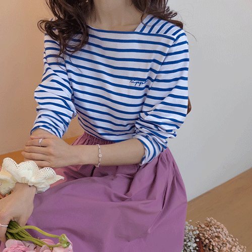 Torini方领条纹刺绣T恤[尺码:F(55~66)]