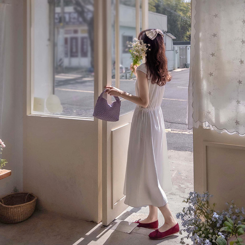 Dirochen 可爱分享 弹簧腰带可调节长裙 [size:F(55~66)]