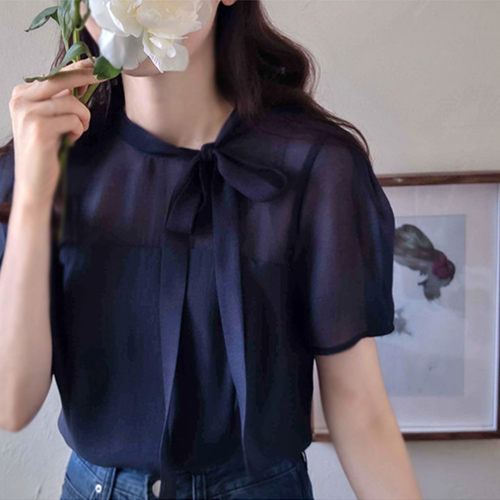 [LABEL] Anne Loitz 可爱郁金香袖蝴蝶结天丝女装 [尺码:S(55),M(66),L(77)]