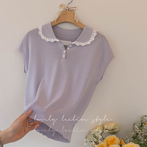Surena Viscose 蕾丝翻领针织衫 [size: F(55~66)]