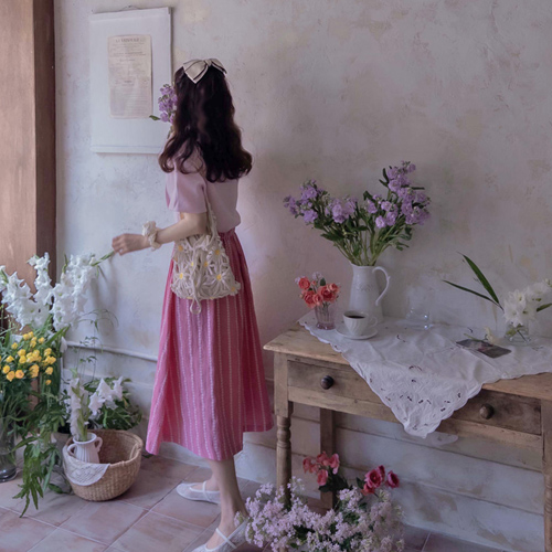 [LABEL] Shutomi Flower 夏季百褶可爱修身连衣裙 [尺码:F,1]