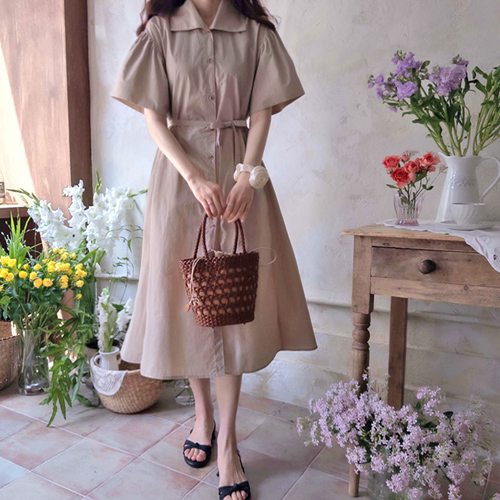 Jennekara 清凉夏日泡泡袖湿润飘逸裙 [尺码: F(55~66)]