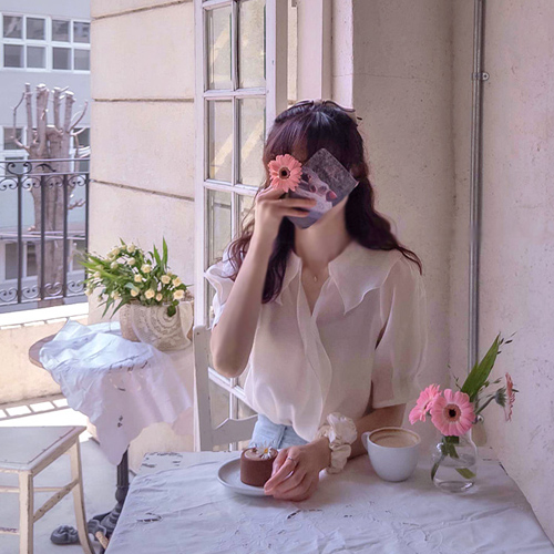 [LABEL] Anthomatencel 可爱领波浪奢华女式衬衫 [尺码:F,1]