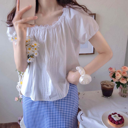 Schroyben 波浪蕾丝领夏季褶皱优雅女士连衣裙 [尺码:F(55~66)]