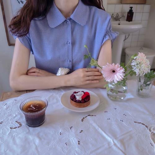 【新品特价7000韩元优惠】 <FONT color=#5a3954>MADE LIN</font>凡恩格子可爱袖女装连衣裙【尺码:F(55~66)】