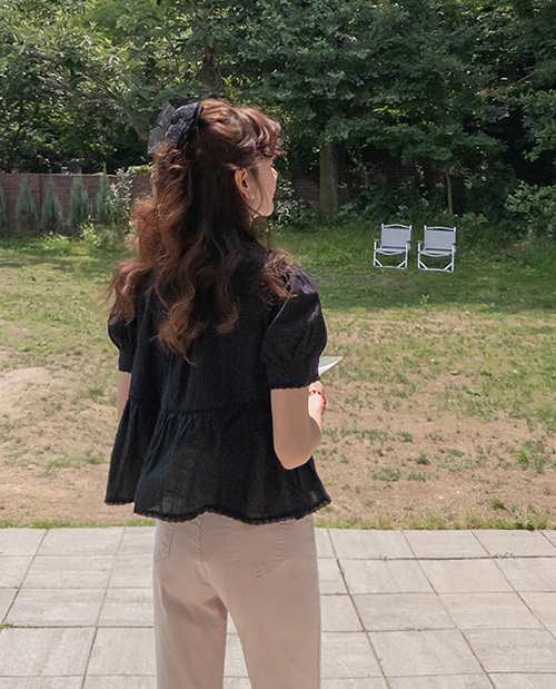 [LABEL] 韦斯莱可爱蕾丝刺绣夏季女衬衫 [尺码:F(55~66)]