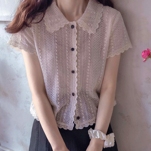 【新品特价 9,000韩元优惠】 <FONT color=#5a3954>MADE LIN</font> Comenco 钩针编织短袖女装【尺码:F(55~66)】