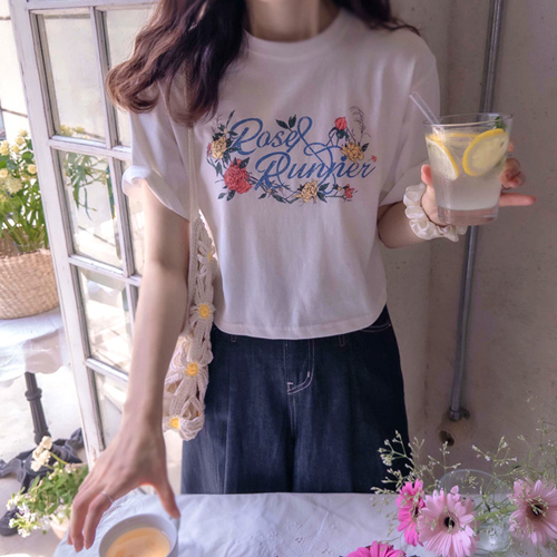 Ansummerrose 花紧身弹性协调T恤[尺码:F(55~66)]