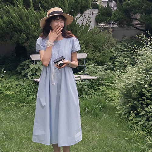 [LABEL] Carien 郁金香袖褶裥夏季长袖连衣裙 [尺码:F(55~66)]