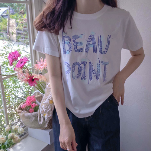 Season Daily Summer Point 英文刺绣字母T恤 [size:F(55~66)]