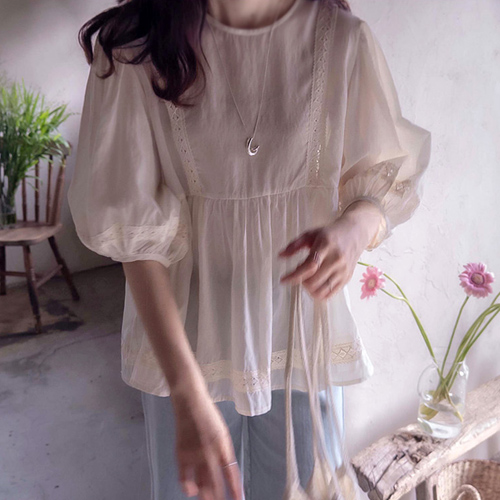 [LABEL] Annepoyu 蕾丝 Siwon 天丝 可愛腰帶共享女裝上衣 [尺碼: F(55~66)]