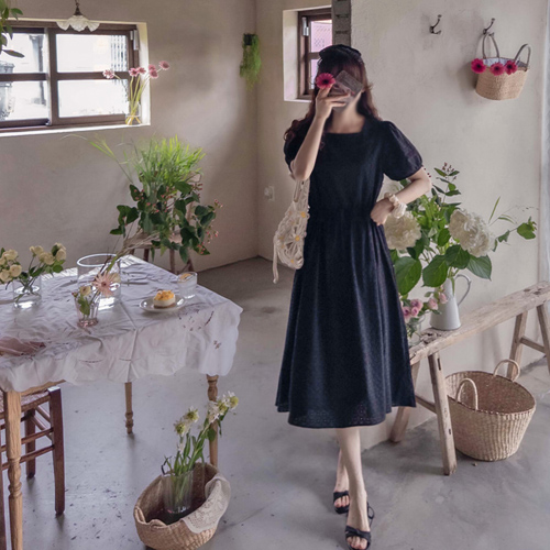 [LABEL] Roymond 冲孔花刺绣立体蕾丝腰部调节连衣裙[size:F,1]