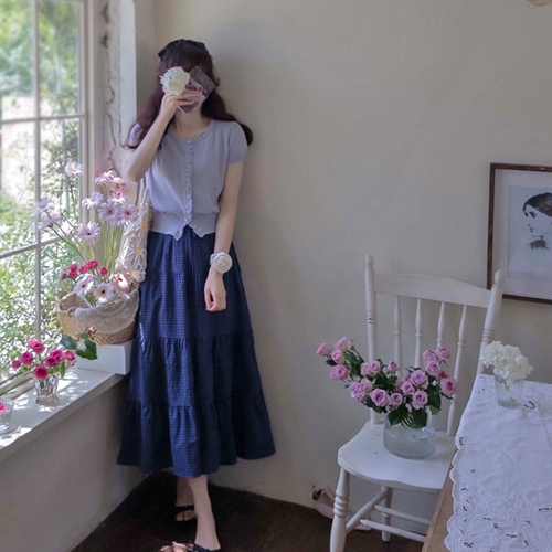 [LABEL] Clovia 夏季格纹&蝴蝶结边饰半身裙 [尺码:F(55~66)]