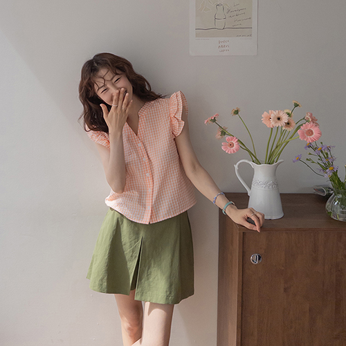 【最高特惠价 5,000 韩元折扣】 <FONT color=#5a3954>MADE LIN</font> Coeli 格子 翼袖女装 [尺码:F (55~66)]