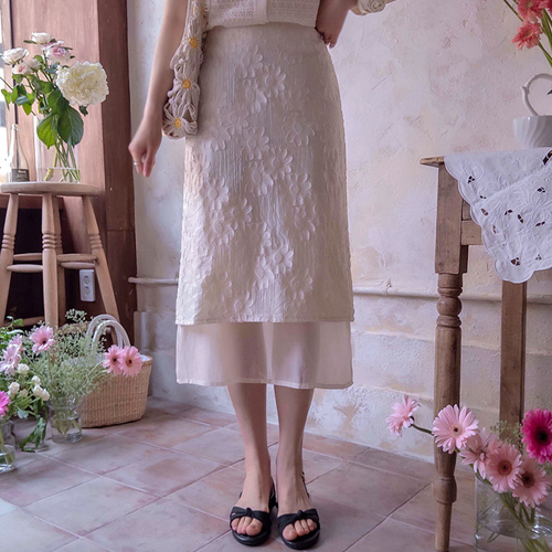 Merinif花卉提花开叉半身裙[size:S,M]