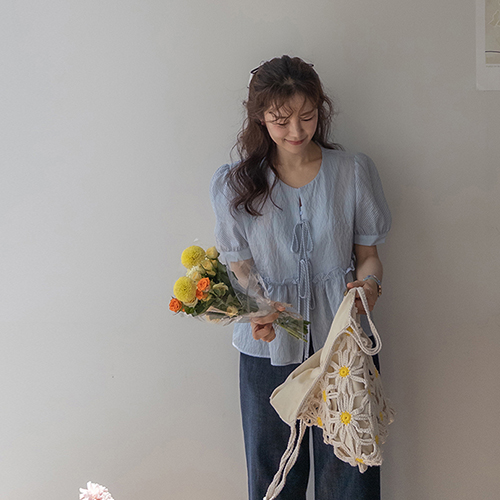 [LABEL]梅林蝴蝶结条纹皱褶女装【尺寸：F(55~66)】