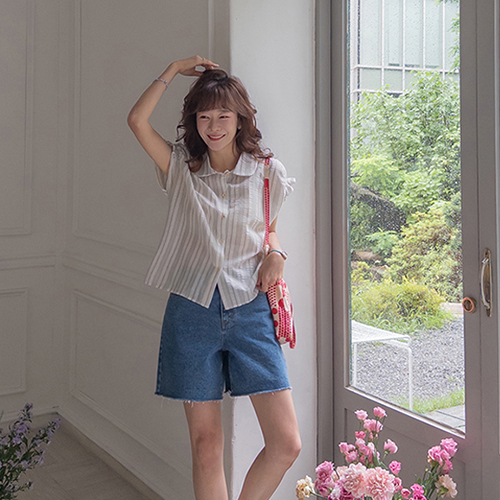 [防皱][LABEL] Romiel 3D 刺绣银色女衬衫 [尺码:F(55~66)]