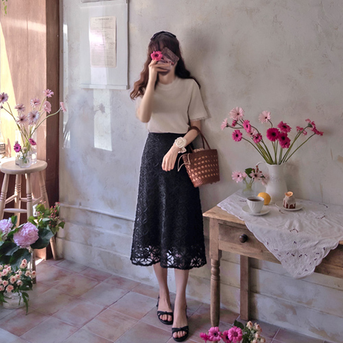 Cowbin 3D 花朵夏季防皱半身裙 [size:S,M]