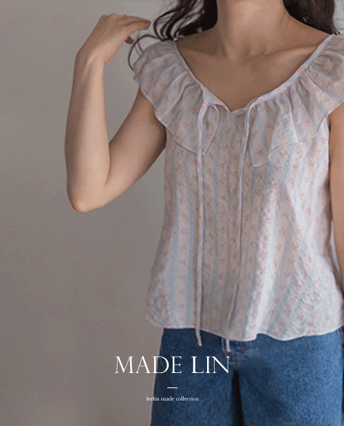 【新品特惠 5,000韩元优惠】 <FONT color=#5a3954>MADE LIN</font>黛丽丝玫瑰花边领后背心女上衣【尺码:F(55~66)】