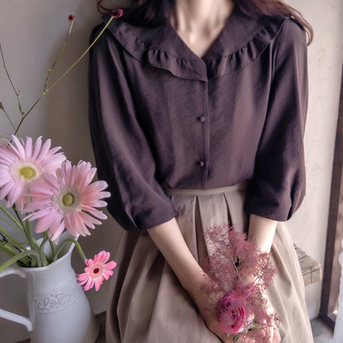[LABEL] Rochaid 尖领袖褶皱柔软女士睡衣 [尺码:F,1] [延迟发货，8月29日后按顺序发货]