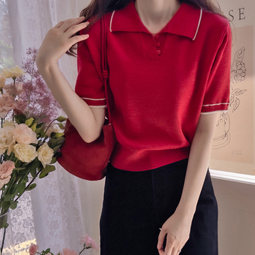 爱色系可爱领子优雅秋季针织衫 [尺码: F(55~66)]