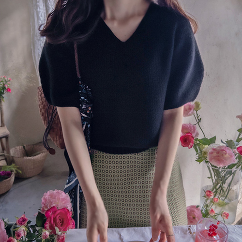 Lawrenceby Holgarment 灯笼袖V领蝴蝶结针织衫 [尺码: F(55~66)]