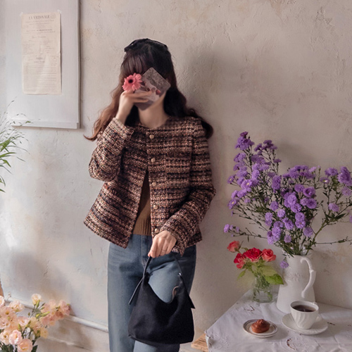 波点奢华粗涂层秋叶边外套套装[尺码:F(55~66)]