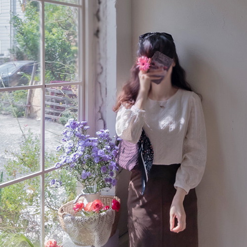 [LABEL] Rhodenia 可爱花朵刺绣女式衬衫 [尺码:F,1]