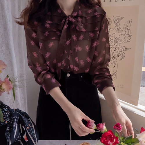 [LABEL] 玫瑰花横向褶裥和丝带浅蓝色女式长袍 [尺码:F,1]
