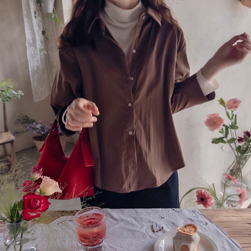 Road Me 袖褶简约剪裁优雅修身九分袖女式衬衫 [尺码: F(55~66)]