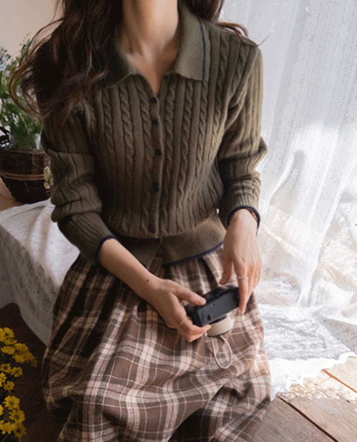 Kate Clean 基本款拼色扭纹开襟 [尺码: F(55~66)]