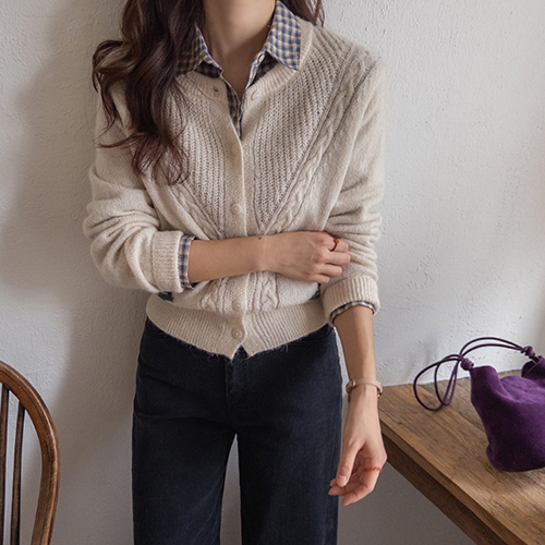 [LABEL] Roseanne 浪漫玫瑰刺绣马海毛开衫 [size: F(55~66)]