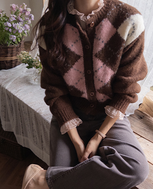 Tade Daily 菱形图案宽松半短款羊皮开口 [尺码: F(55~66)]